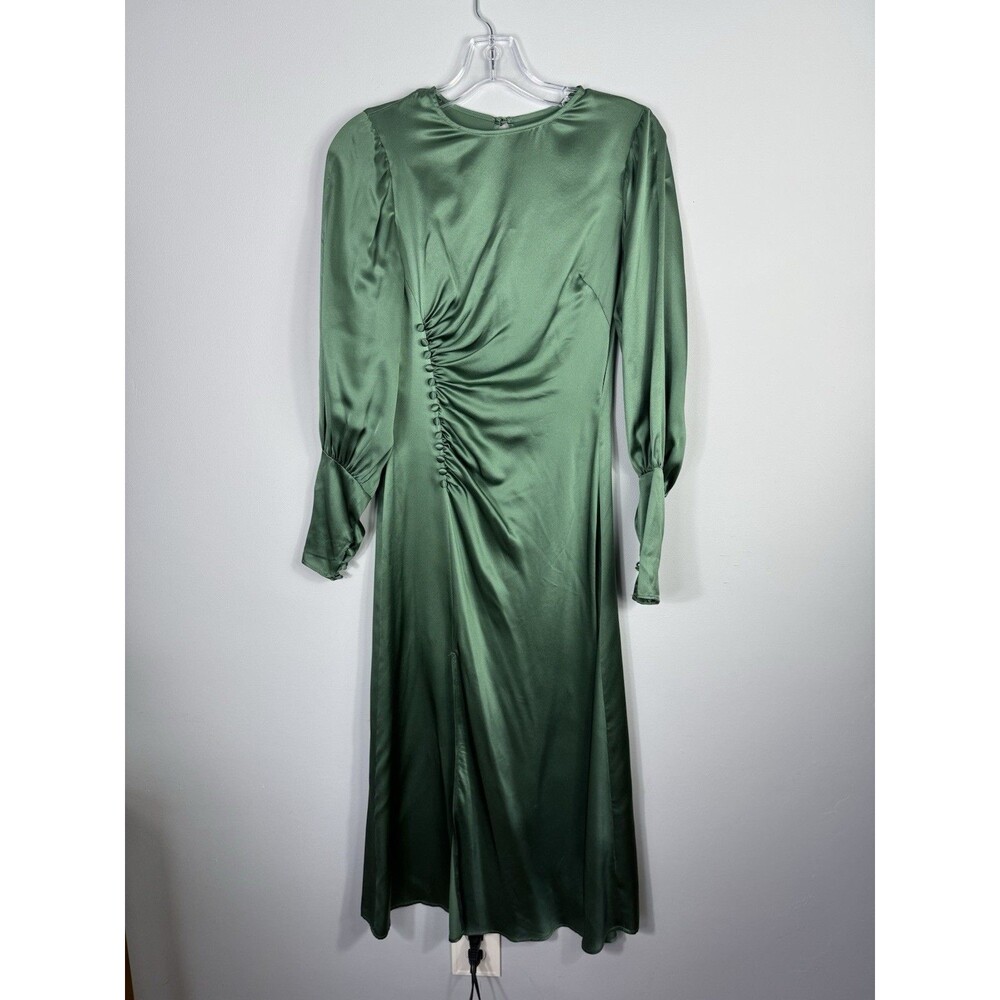 Reformation Green Satin Midi Dress